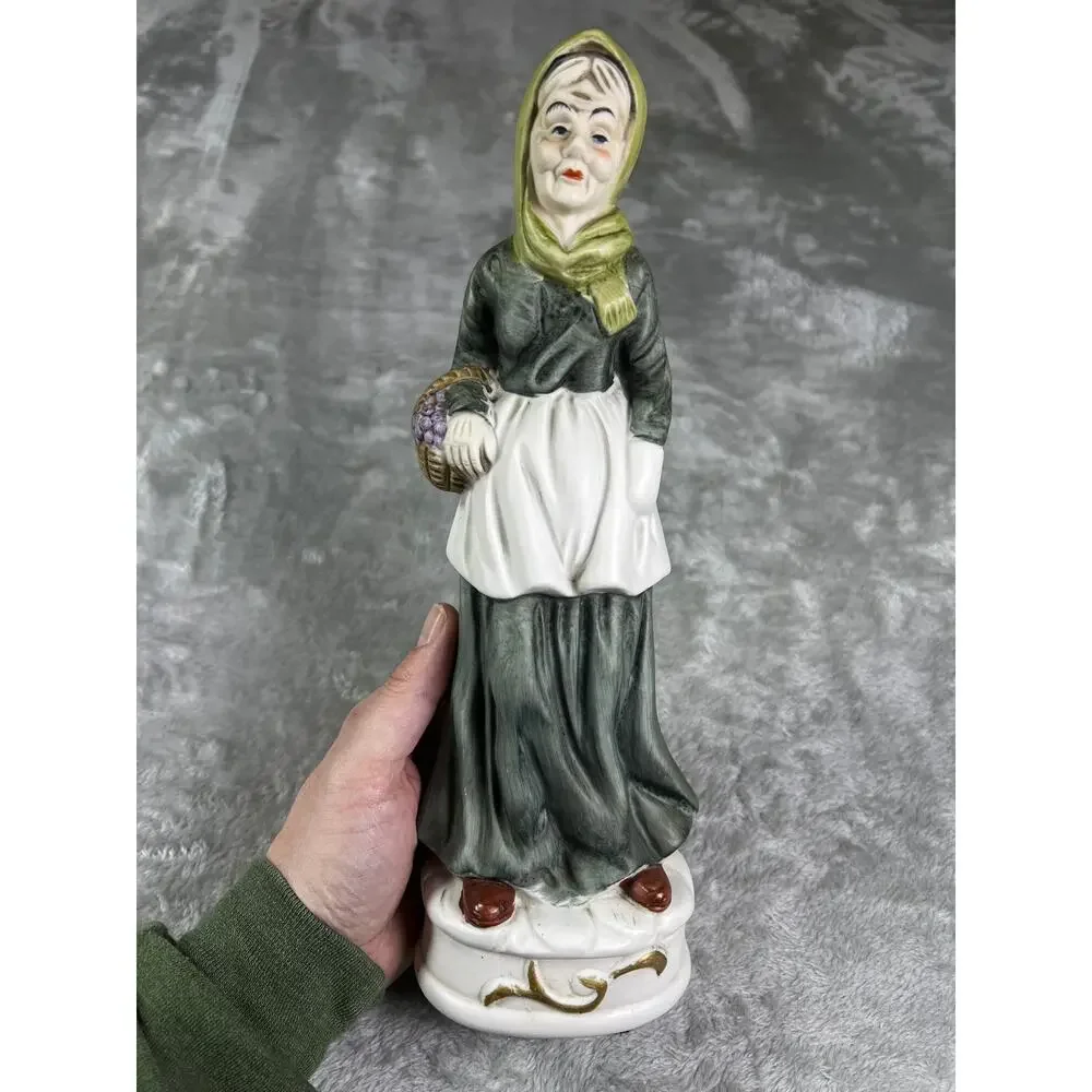 Vintage Porcelain Grandmother Woman Figurine Basket Folk Art Decor Hand Painted
